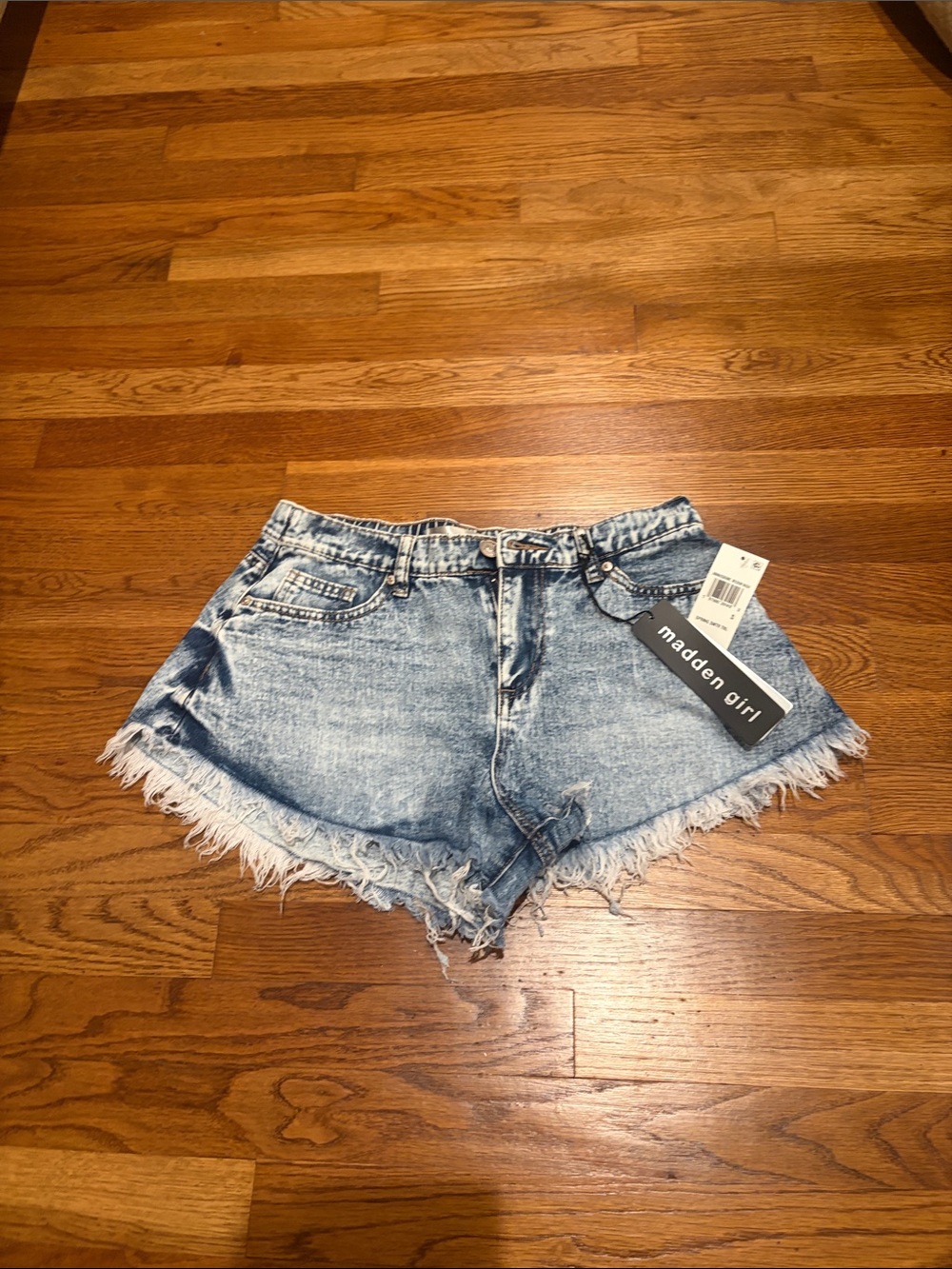 Madden Girl Washed Light Blue Distressed Denim Shorts